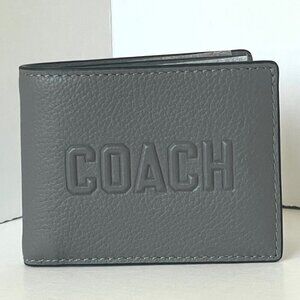 Coach Slim Billfold Wallet Charcoal Gray Graphic Pebbled Leather Mens CZ062